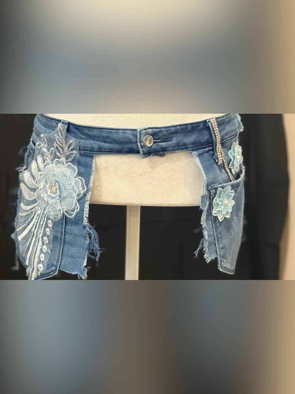Denim Floral Applique Hip Belt